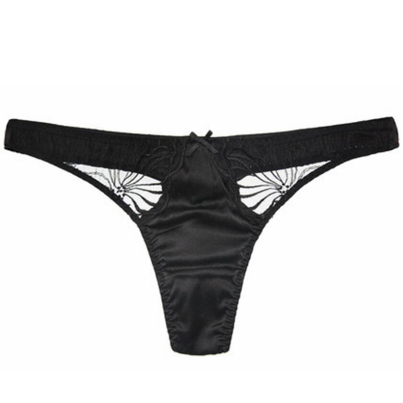 100%Silk women Underwear PANTIES high quality Black Sexy LACE ladies thong G-string TANGA calcinha briefs underwear hipster
